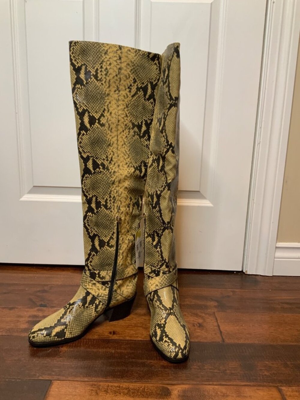 Jimmy Choo Snake-Print  Beca 45mm Leather Knee High Boots, Size 9 | 39